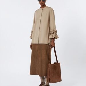 MaxMara Flared Suede Skirt In Dark Brown